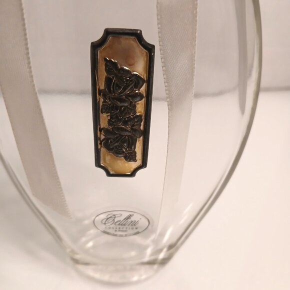 Vintage Cellini Crystal Perfume Bottle Studio Porcelain Rose Stopper 8.5" Italy - Picture 3 of 10